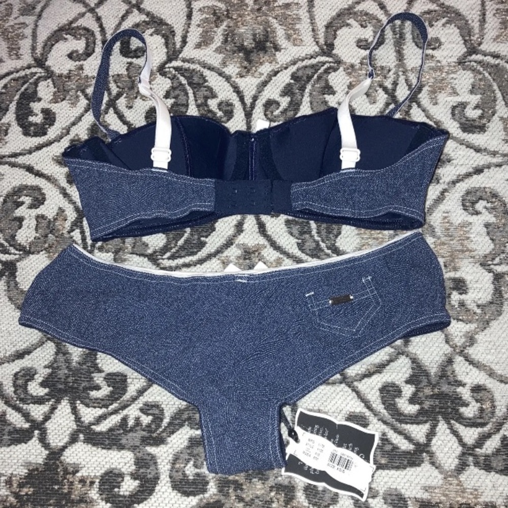 Chantal Thomass Victoria's Secret Denim Ribbon Cheeky Panties S & Bra 34B Set - Picture 5 of 13
